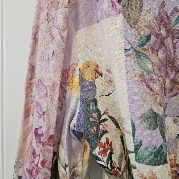 ZARA Floral Parrot Linen Mini Dress M Belted Long Sleeve Size M belt, NEW! - Picture 10 of 16